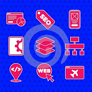 Set Layers, Web and graphic design, Website template, Site map, Front end development, UI or UX and statistic icon