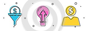 Set Lead management, Light bulb and Business man planning mind icon. Vector