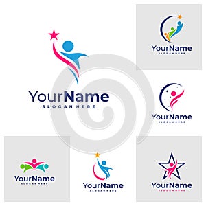 Set of Leader logo design Template. Star People logo vector illustration