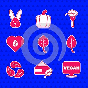 Set Leaf or leaves, Organic cosmetic, Vegan food diet, and Animal cruelty free icon. Vector