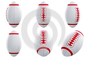 Set with leather balls for American football isolate on a white background. Playoff games, professional championship, football