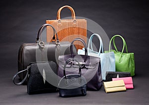 Set of leather handbags photo