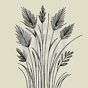 set of leaves black and white silhouettes of grasses, stems, herbs seamless pattern, leaf close up, leaf patterns, set of decorati