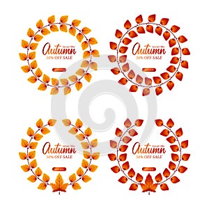 Set of leaves laurel wreath. maple autumn leaves fall decoration. vector illustration. sale offer template