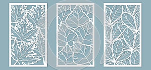 Set. Leaves, Maple, chestnut, birch. Templates in the form of rectangle. Abstract rectangle. Vector illustration of a laser