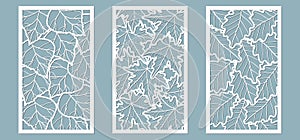 Set. Leaves, Maple, chestnut, birch. Templates in the form of rectangle. Abstract rectangle. Vector illustration of a laser