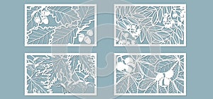 Set. Leaves, Oak, maple, Rowan, chestnut, berries, acorn, seeds. Templates in the form of rectangle. Abstract rectangle. Vector