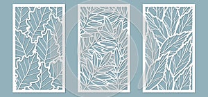 Set. Leaves, Oak, Rowan, ash. Templates in the form of rectangle. Abstract rectangle. Vector illustration of a laser cutting.