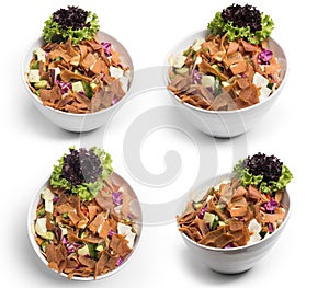 Set of Lebanese salad, Fattouch, isolated on white background, Clipping Path Included