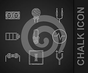 Set LED light bulb, Electric switch, cable, circuit scheme, Resistor electricity, Battery charge level indicator, Audio