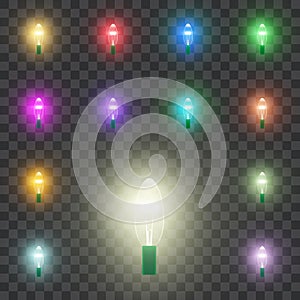 Set of Led neon lamps. Set of christmas lights isolated realistic design elements. Glowing lights for Xmas Holiday cards, banners