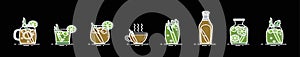 Set of lemongrass drink cartoon icon design template with various models. vector illustration isolated on black background