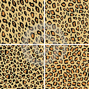 Set of leopard skin seamless pattern. Wild cat texture repeat. Abstract animal fur wallpaper. Contemporary backdrop