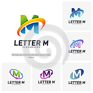 Set of Letter M Logo design concepts. Initial M planet Logo design template vector. Icon Symbol