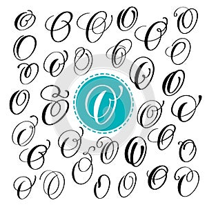 Set letter O. Hand drawn vector flourish calligraphy. Script font.