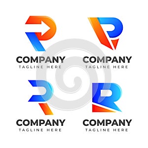 Set of creative letter R colorful gradient logo design. Alphabet vector element