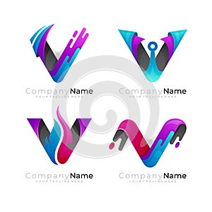 V logo with 3d colorful , combination logos