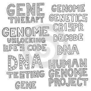 Set of lettering illustration on genetics