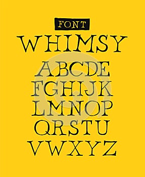 Set of letters of the English font. Vector. Font name whimsy. Alphabet of latin letters. The style is free, arbitrary, inscription