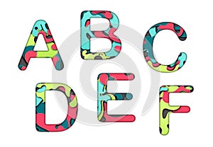 Set of letters font a, b, c, d, e, f. Multilayer colorful letters. Paper art carving. Creative typography characters photo