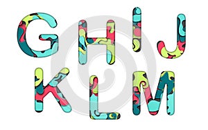 Set of letters font g, h, i, j, k, l and m. Multilayer colorful letters. Paper art carving. Creative typography photo