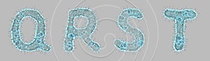 Set of letters made of virus isolated on gray background. Capital letter Q, R, S, T. 3d rendering. Covid font