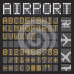 Set of letters on a mechanical timetable, airport symbols