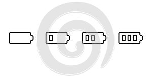 Set level energy battery from low in full, line icon. Power battery with energy. Vector sign