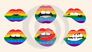 Set Lgbt pride sign in vector format. Rainbow lips.