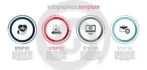 Set Life insurance, Burning car, Insurance online and Briefcase with shield. Business infographic template. Vector