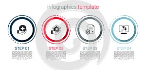 Set Life insurance, House hand, Contract with shield and Umbrella. Business infographic template. Vector