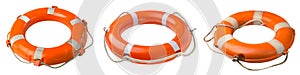 Set of a lifebuoys isolated on a white or transparent background. Close-up of an orange lifebuoys. Graphic design