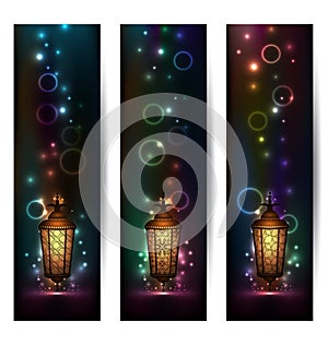 Set light banners with arabic lantern