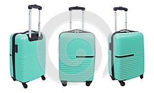 Set of light blue suitcase isolated on white background.