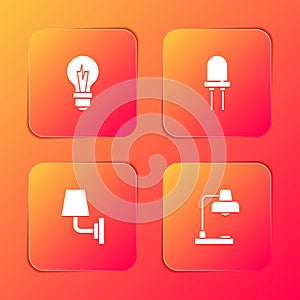 Set Light bulb, emitting diode, Wall lamp or sconce and Table icon. Vector