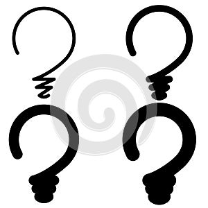 Set light bulb in the form question mark, concept ideas, vector light bulb cartoon logo symbol of a new idea