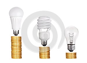 Set of Light Bulb LED CFL Fluorescent isolated on white