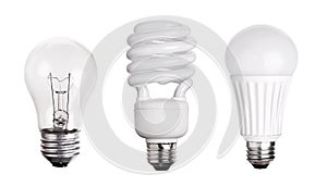 Set of Light Bulb LED CFL Fluorescent on white