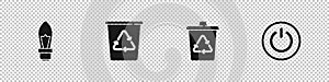 Set Light bulb, Recycle bin with recycle, and Power button icon. Vector