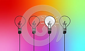 Set of light bulbs with a glow on colorful background. Modern vector icons of light bulbs. Concept of equality in companies and