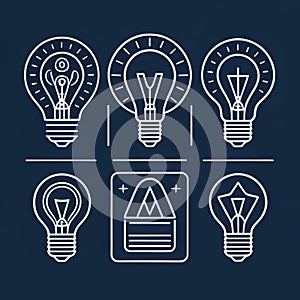 Set of light bulbs. Vector illustration in outline style. Idea concept.