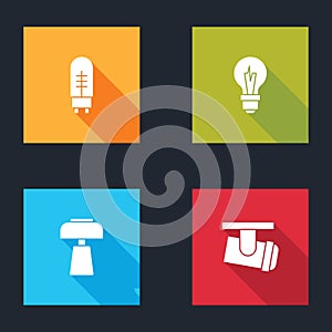 Set Light emitting diode, bulb, Table lamp and Led track lights and lamps icon. Vector