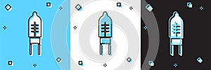 Set Light emitting diode icon isolated on blue and white, black background. Semiconductor diode electrical component