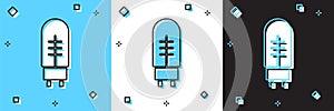 Set Light emitting diode icon isolated on blue and white, black background. Semiconductor diode electrical component