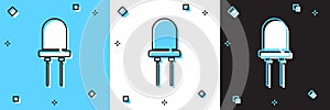Set Light emitting diode icon isolated on blue and white, black background. Semiconductor diode electrical component