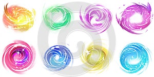 set of light swirl effects wizard spell on a white background.