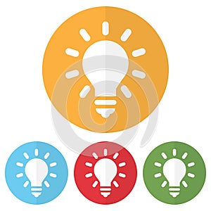 Set of lightbulb icon on a colorful circles. Vector illustration