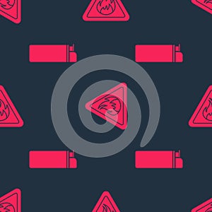 Set Lighter and Fire flame in triangle on seamless pattern. Vector