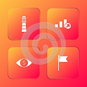 Set Lighthouse, Financial growth, Eye with dollar and Location marker icon. Vector