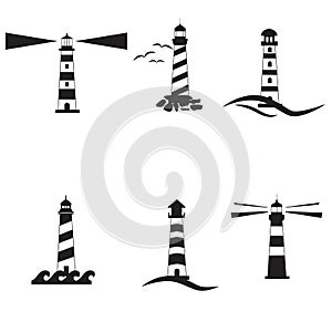 Set lighthouse icon on white background. flat style. Nautical icon for your web site design, logo, app, UI. lighthouse logo. tower